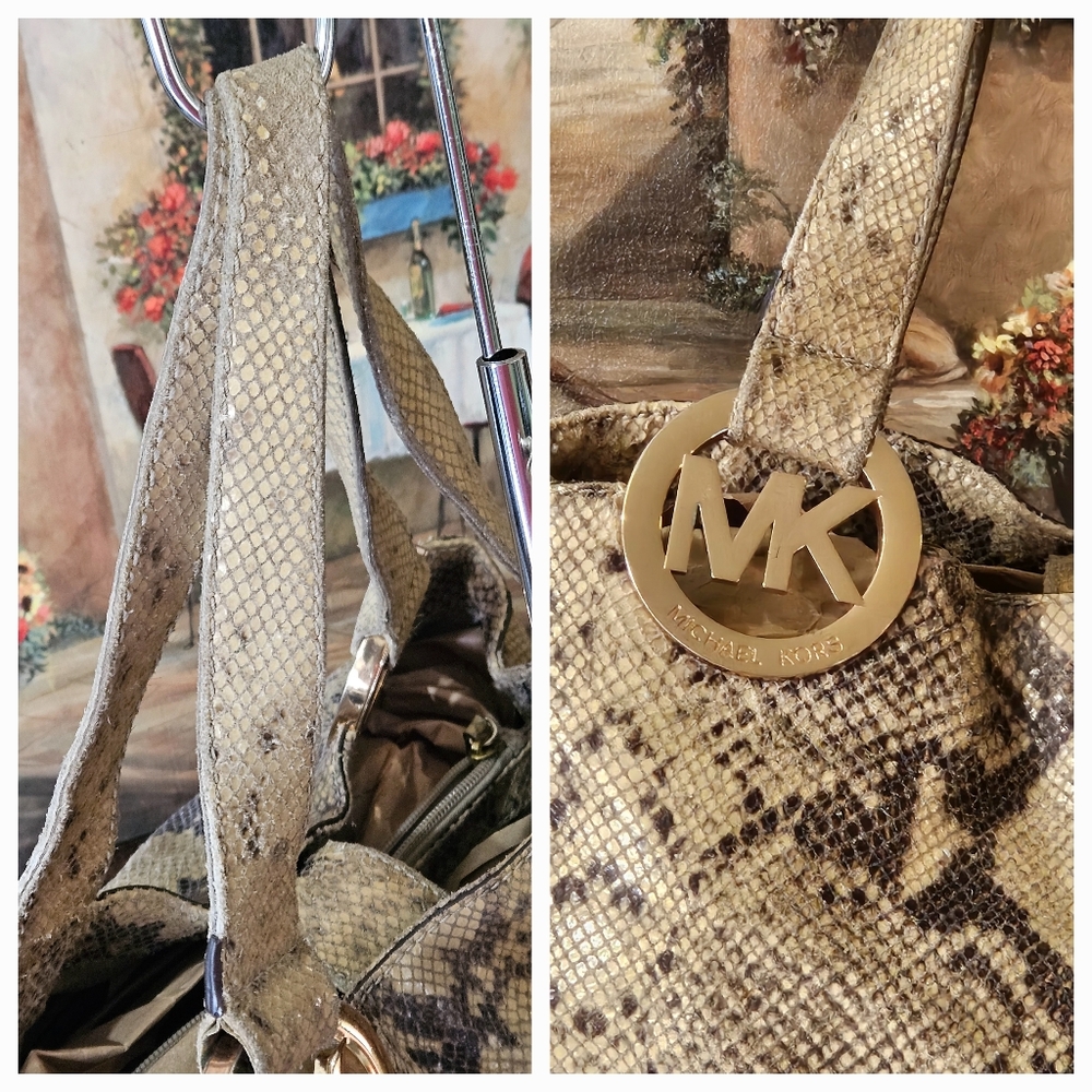 MICHAEL KORS Fulton Python Embossed Leather Shoulder Bag $499 - Picture 2 of 7